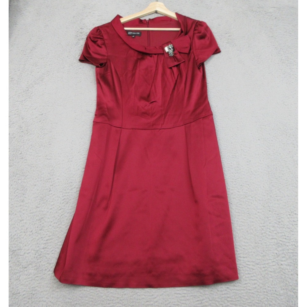 Jones New York Satin Dress Womens 12 Red Short Sleeve Jewel Neck Party Cocktail